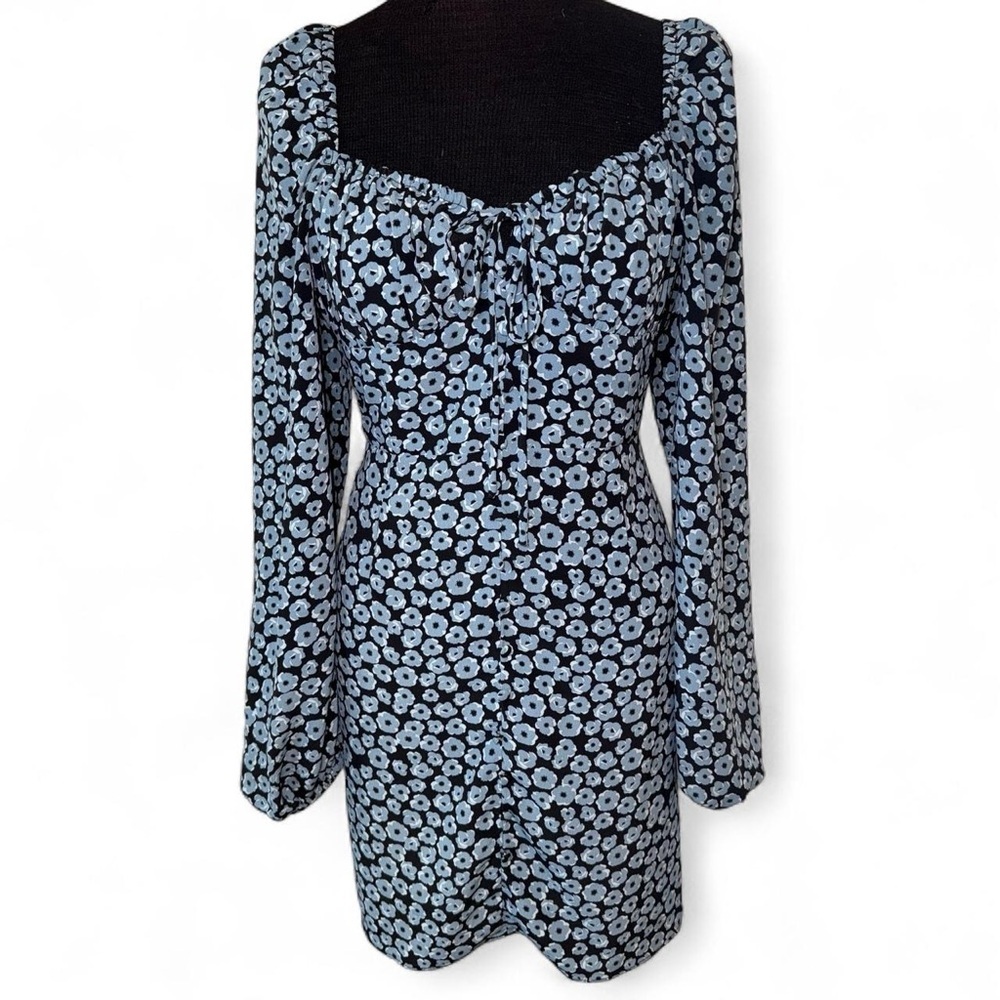 Revolve Glamorous Milkmaid Blue Ditsy Floral Print balloon sleeve Mini dress M